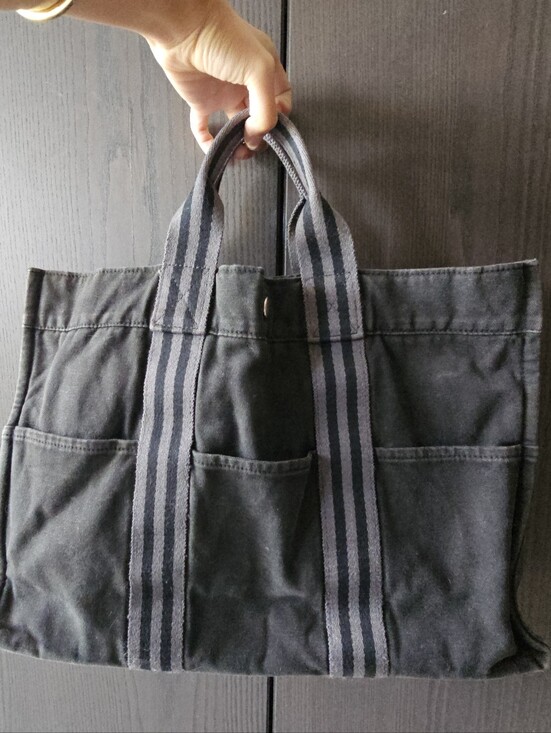 Hermes Handbags - Authentic Hermès Vintage Fourre-Tout MM Canvas Tote Bag Black Gray